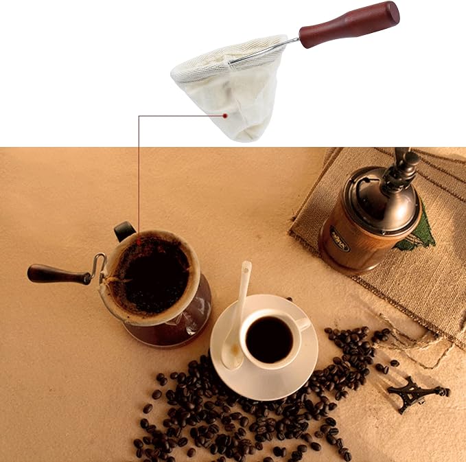 AUEAR, Wooden Handle Coffee Filter Reusable Cafe Flannel Cloth Bag Sock Strainer - Image 9