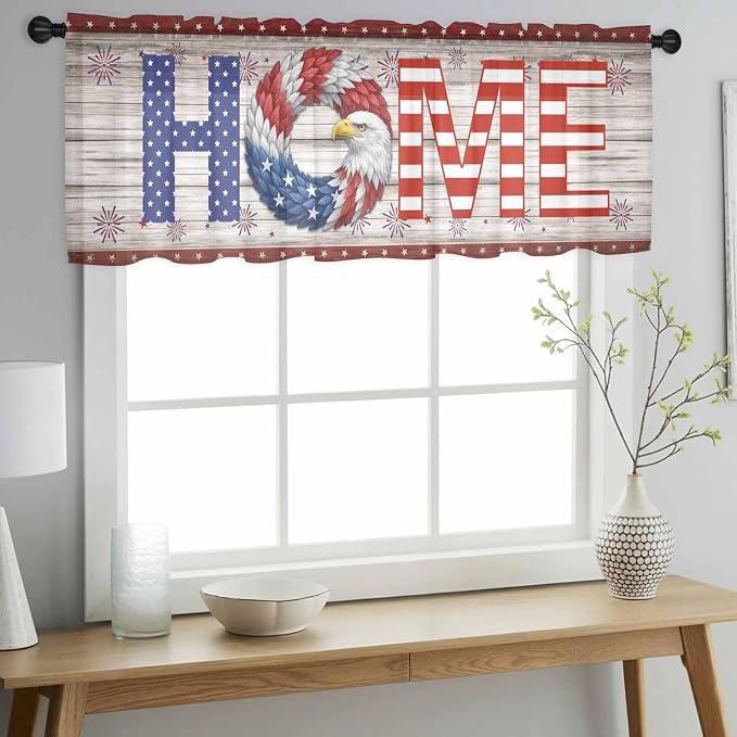 4th of July Sheer Valances for Windows 42"x12", Light Filtering Kitchen - Image 2