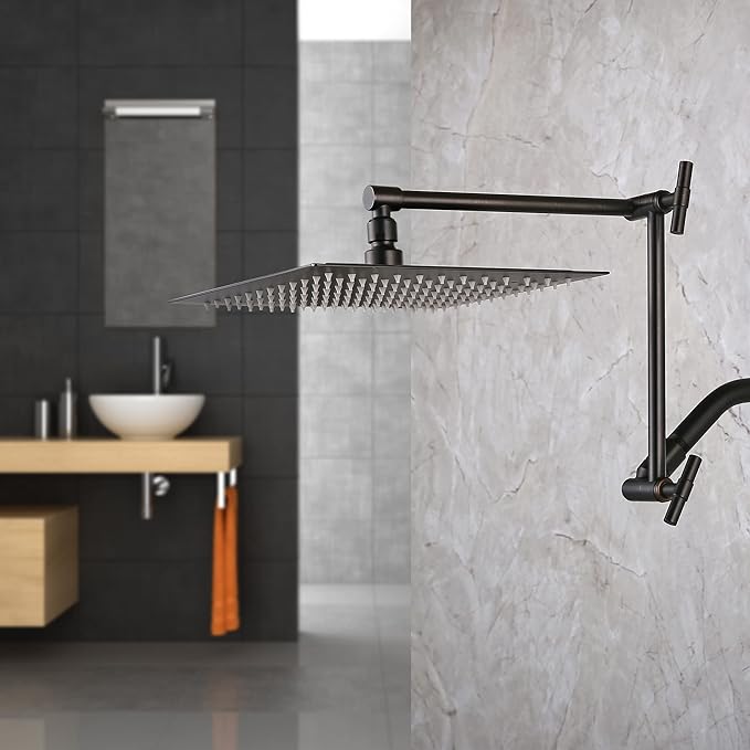 Oil Rubbed Bronze Shower Arm Extension - 13'' Height & Range Adjustable, Locking Nuts, Universal Connector