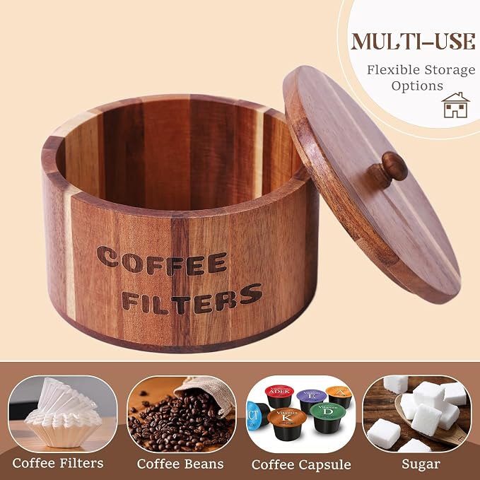 Acacia Wood Coffee Filter Holder and Storage - Image 6