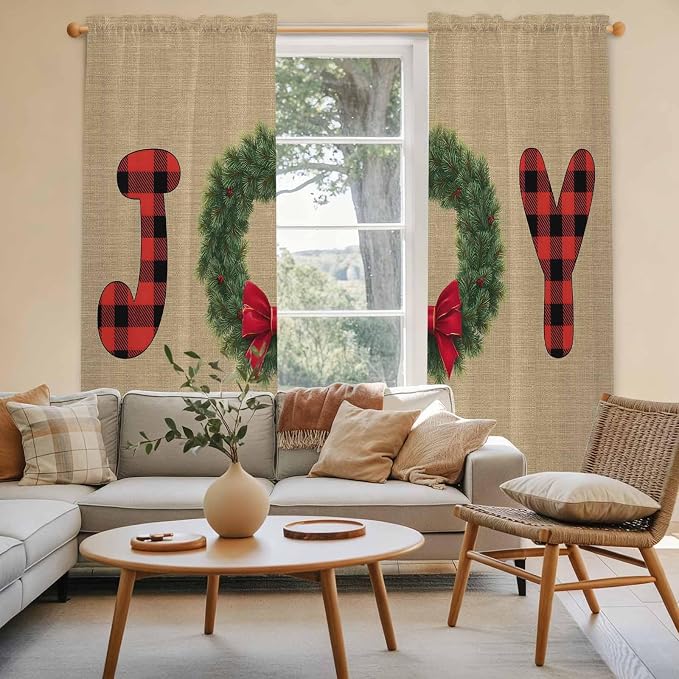 Red Green Christmas Window Curtains 72 Inch Long 2 Panel Set, Rod Pocket Long - Image 3