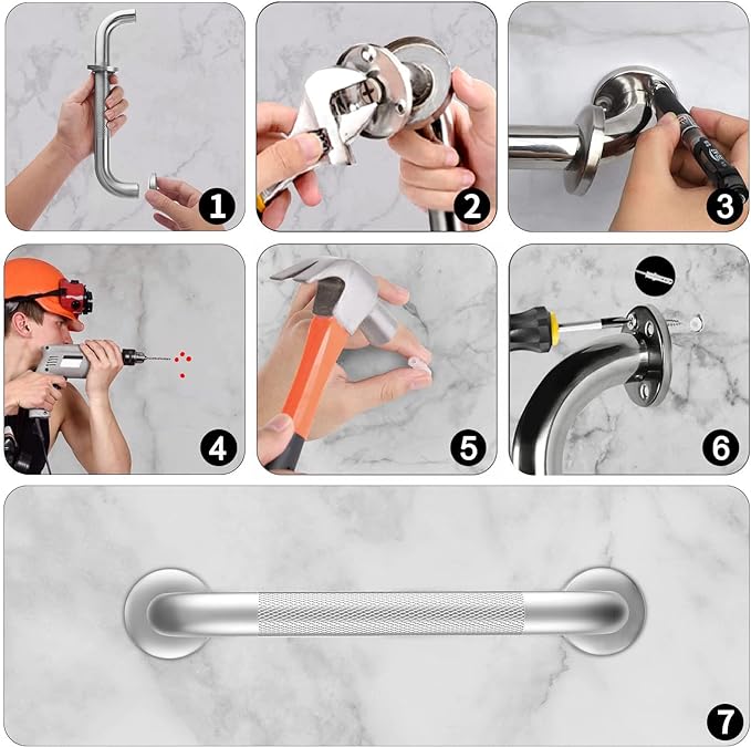2 Pack 16 Inch Grab Bars for Bathtubs and Showers, Anti Slip Shower Grab Bars Stainless Steel Shower Handle Toilet Handicap Elderly Senior Assist Bathroom Saft Handle