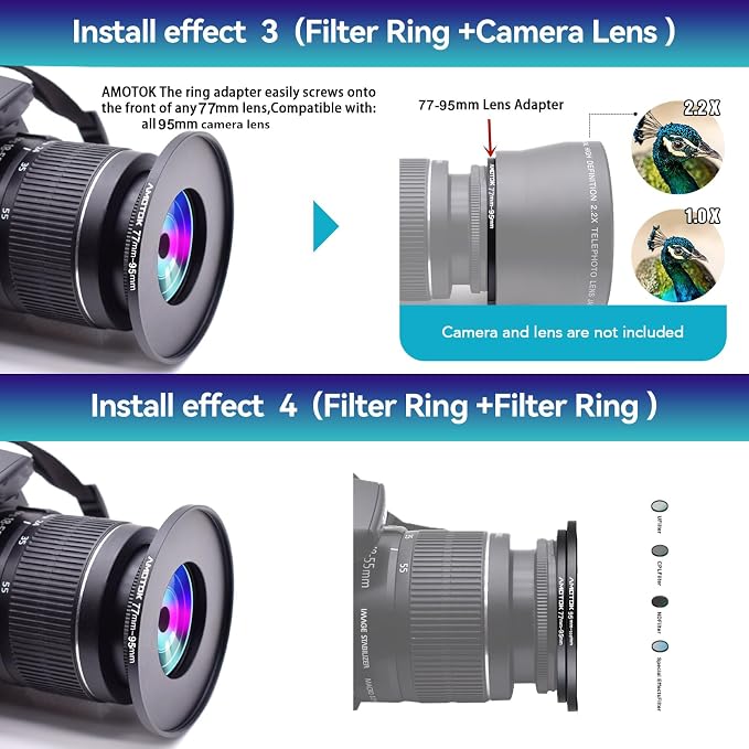 77mm Lens to 95mm Camera Lens Adapter, 77mm-95mm Filter Step up Rings, - Image 7