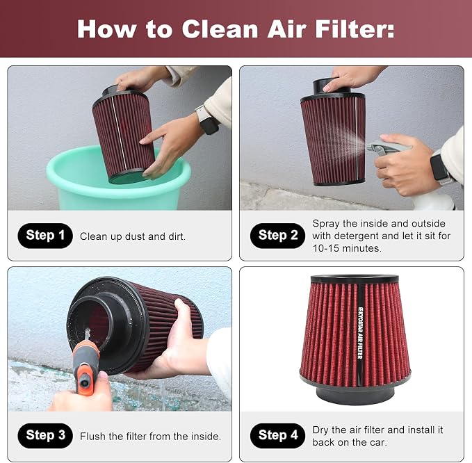 KYOSTAR Universal 3/3.5/4" High-Flow Air Filter, Reusable Cone Cold Air Intake - Image 5