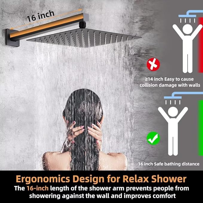 POP SANITARYWARE Matte Black Shower Faucet Set, Bathroom Rainfall Shower System with Stainless Steel Metal Showerhead, Single Function Shower Trim Kit with Rough-in Valve