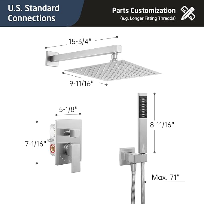 KES Shower Faucet Set, Shower System with 10 Inches Rain Shower Head with Handheld Spray, Pressure Balance Shower Faucets Sets Complete Brushed Nickel (cUPC Certified Valve Included), XB6230F18-BN