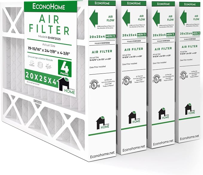 EconoHome 20x25x4 AC Furnace Pleated Air Filter MERV 11 Replacement – Allergen by EconoHome