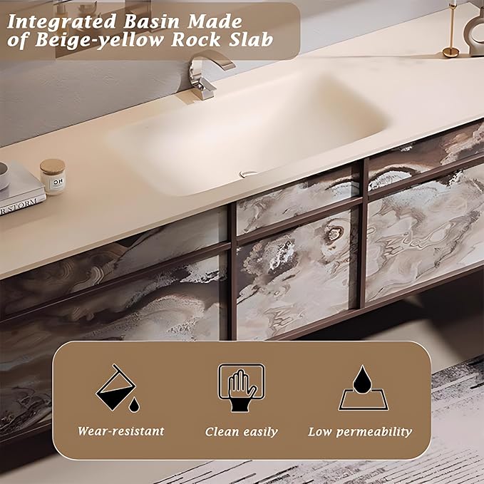 60IN Modern Bathroom Vanity with Sink - Bathroom Vanity with 2 Drawer Organizer, LED Mirror Lights & Defogging Function | Wall - Mounted Vanity with Multifunctional Storage Rack