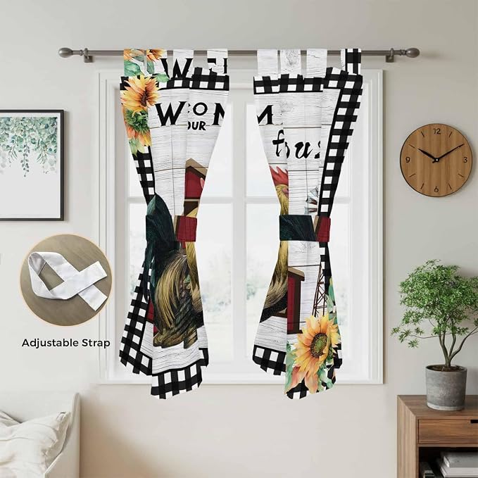Farmhouse Rooster Bathroom Curtains 63 Inch Length, Window Curtains Tab Top - Image 5