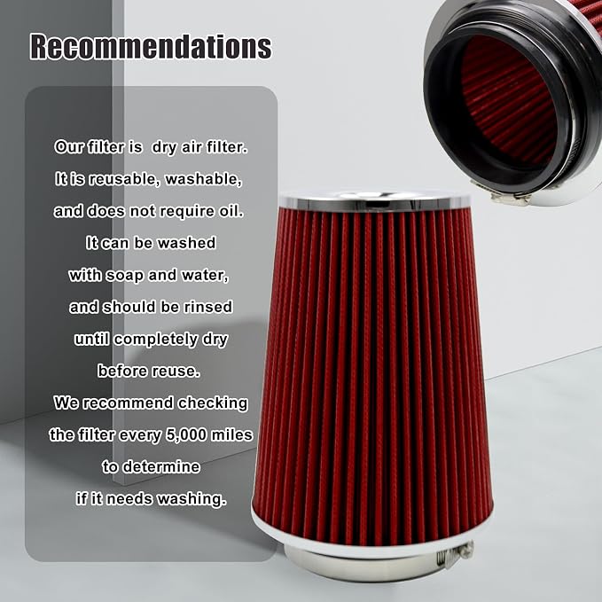 RYANSTAR RACING 102mm 4" High Flow Round Tapered Cone Cool Air Filter Cleaner - Image 6