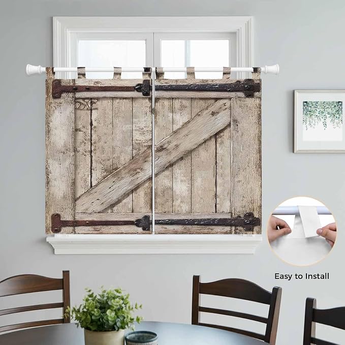 Farmhouse Wood Grain Kitchen Curtains 45 Inch Length, Short Cafe Window - Image 4