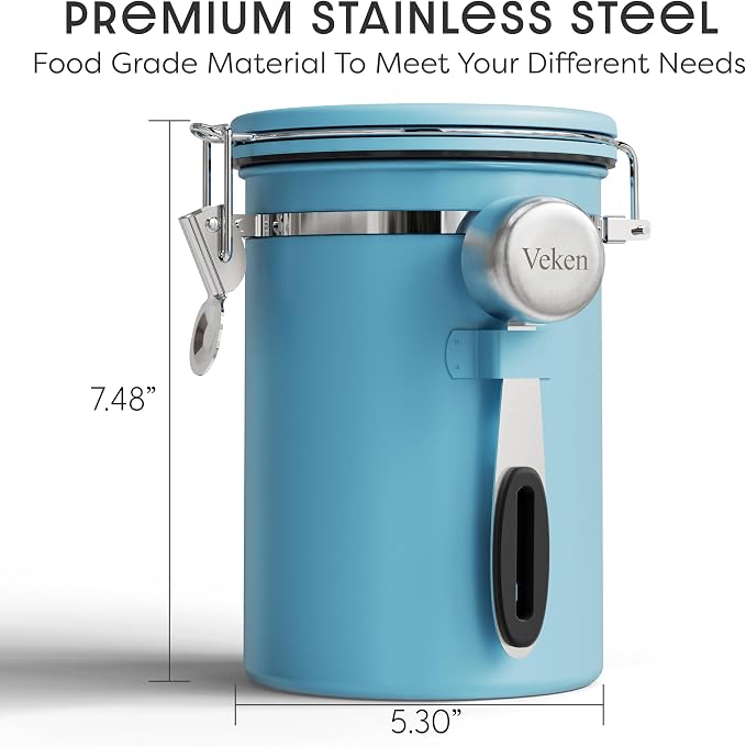 Veken Coffee Canister with Window, Airtight Stainless Steel Kitchen Food - Image 2