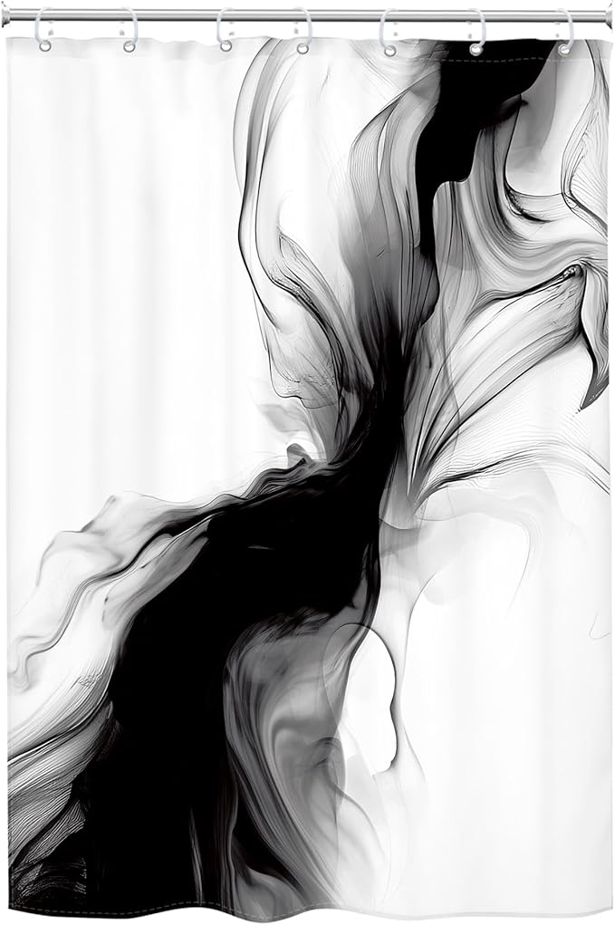Cinbloo Small Stall RV Black and White Shower Curtain 48Wx72H Abstract Marble Modern Ombre Grey Gray Bathroom Curtain Set Minimalist Chic Simple Cool Neutral Bath Bathroom Accessories Decor
