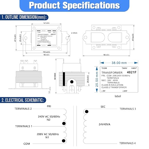 240V to 24V Transformer Secondary 24V, 0130M00138S 40VA Transformer Compatible - Image 3