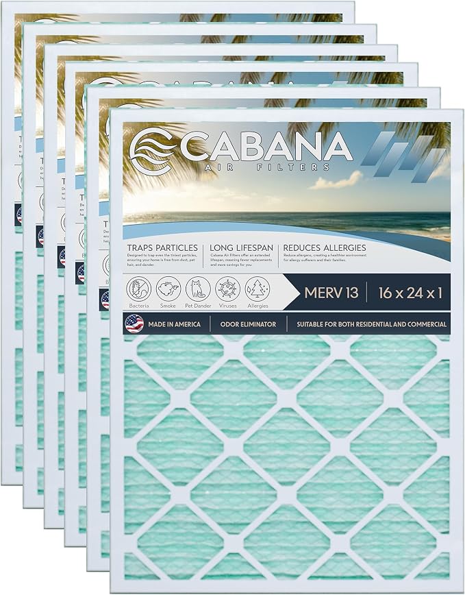 Cabana Filters 6-Pack 16x24x1 MERV 13 AC Furnace Air Filter by CabanaAirFilters