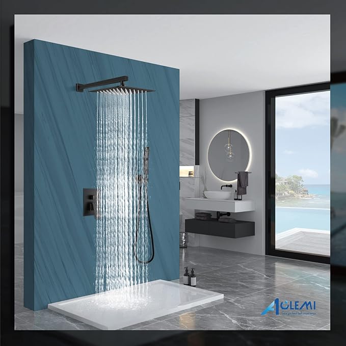Aolemi Shower Faucet Set Rain Shower System with Handheld Spray Bathroom Shower Combo Rough-in Valve and Shower Trim Kit Included Oil Rubbed Bronze 12 Inch Wall Mount Shower Head