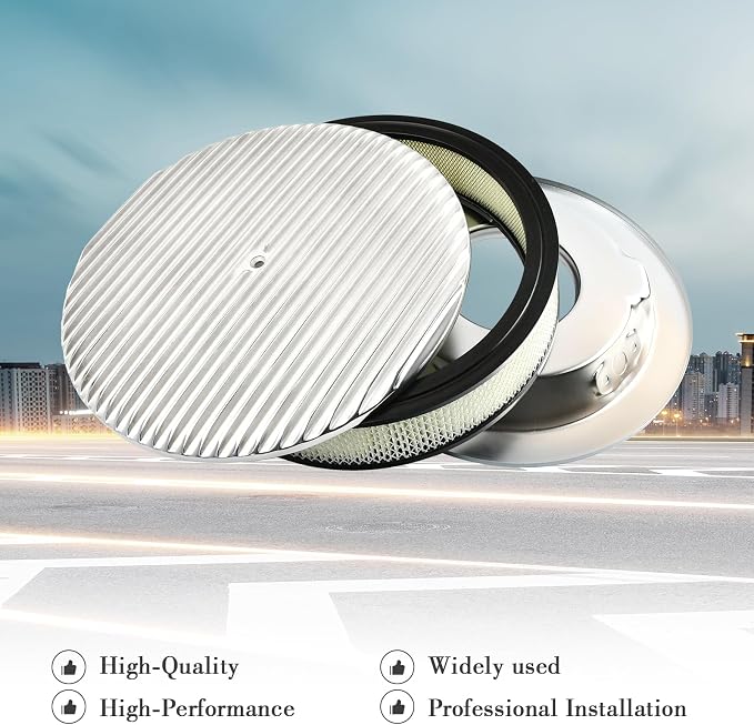 14 x 3 Inch Round Polished Air Cleaner Kit Fully Finned Top - Image 5