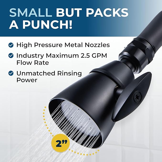 HammerHead Showers® Solid Metal 2 Inch High Pressure Shower Heads - MATTE BLACK – 2.5 GPM Shower Heads High Pressure - High Flow Shower Head with ADJUSTABLE SPRAY PATTERN - Fixed Shower Head
