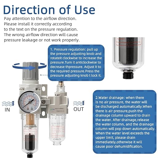 1/4" NPT Automatic Drain Compressed Air Filter Regulator Lubricator, Air - Image 4