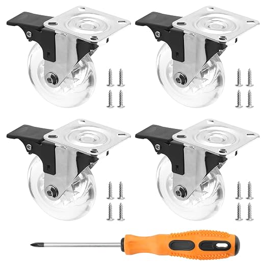3 Inch Swivel Caster Wheels Set of 4, 800lbs Clear Polyurethane Plate Casters by ZEONHEIDIRECT