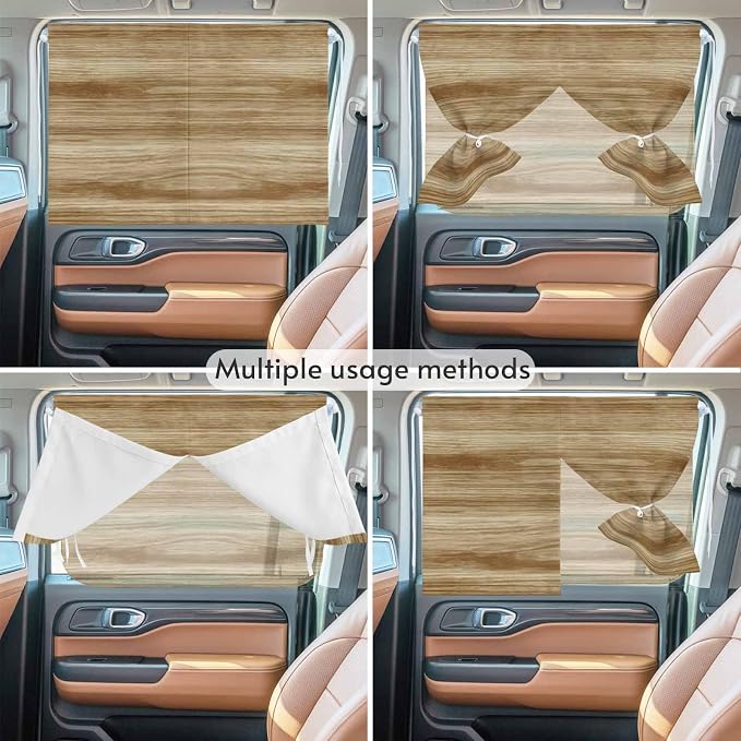 Light Brown Wood Grain Magnetic Double Layer Car Window Shades, Side Window - Image 5