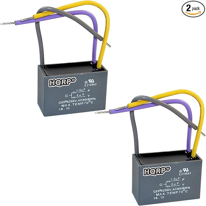 HQRP 2-Pack Ceiling Fan Capacitor CBB61 1.5uf+3uf 3-Wire UL Listed by HQRP
