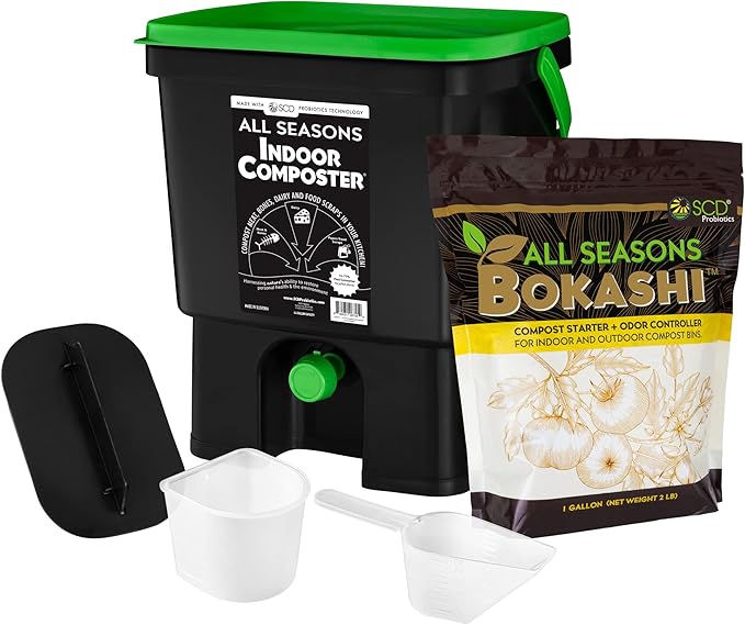 All Seasons Indoor Composter Starter Kit – 4.4 Gallon Black Organko Compost Bin by SCDProbiotics