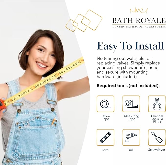 BATH ROYALE Handheld Shower Head, Detachable High Pressure & 3 Spray Modes, Brushed Nickel