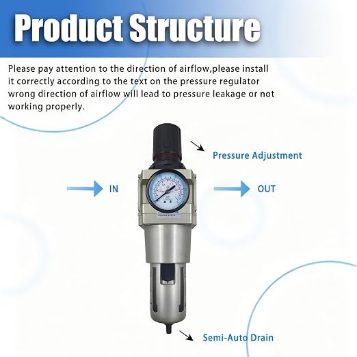 HengMinLingTong 1”NPT Compressed Air Filter Regulator Piggyback Combo, auto - Image 3