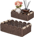 CubesLand Paper Rope Scalloped Edge Shelves Baskets Set 2, Idea for Over Toilet Storage Shelf, End Table, Nightstand, Toilet Tank Basket with 2 Wood Handle, Stylist&Useful Both Storage&Decor, Brown