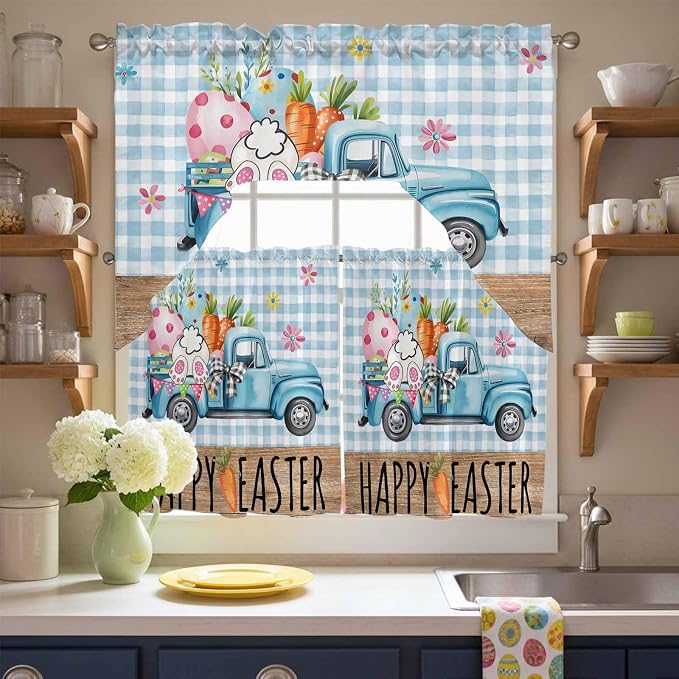 Swag Valance Curtains, Easter Truck by Chees+D+Zone