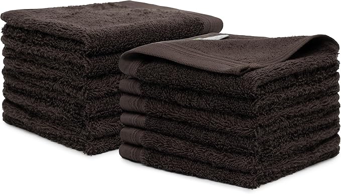 100% Cotton Washcloths Set 13” x 13” | Chocolate Towels | Set of 18 Ultra Soft and Highly Absorbent Washcloths Sets for Bathroom, Gym, Hotel, Spa | Machine Washable Face Towel