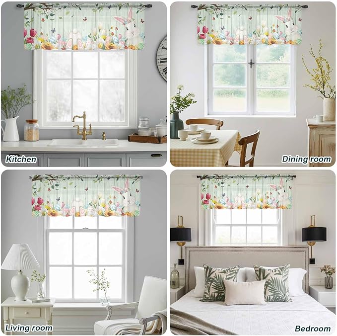 Easter Sheer Valances for Windows 60"x18", Light Filtering Kitchen Curtains - Image 5