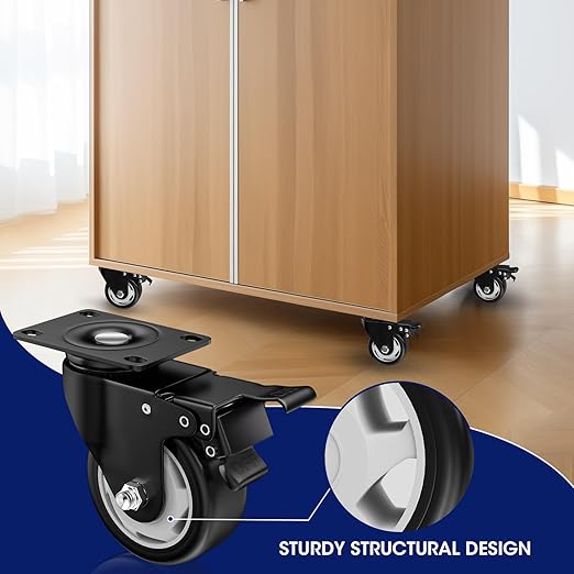 3" Heavy Duty Plate Casters, 1000 Lbs Dual Brake - Image 6