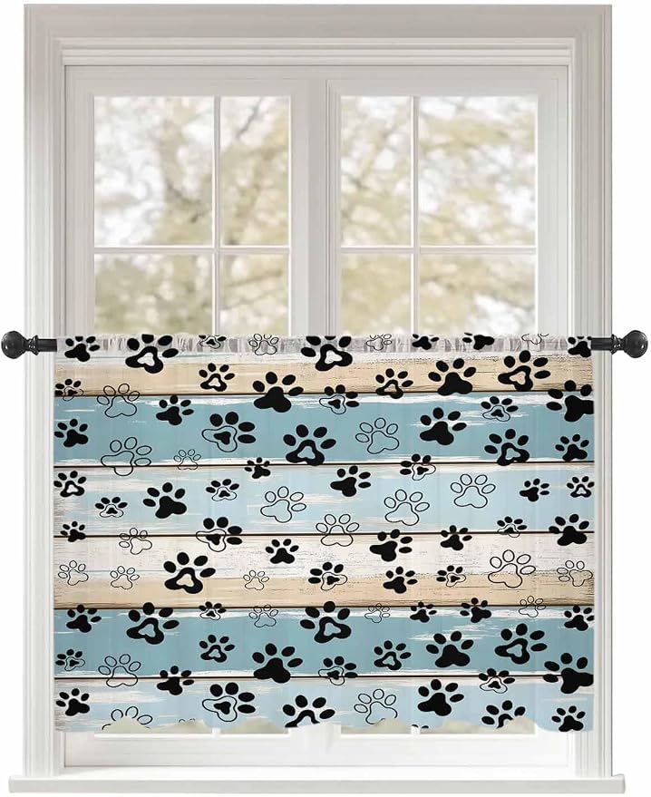 Sheer Curtains 54 Inch Length, Vintage Farmhouse Country Wood Grain Privacy by Unknown