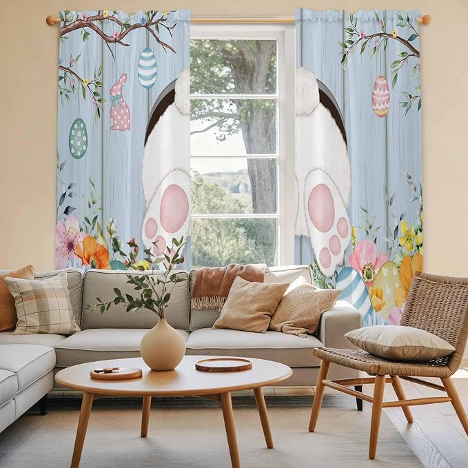 Easter Window Curtains 72 Inch Long 2 Panel Set, Rod Pocket Long Curtains & - Image 3