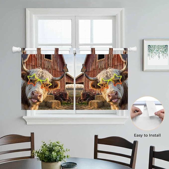 Farm Yaks Kitchen Curtains 24 Inch Length, Small Window Curtains Tab Top - Image 4