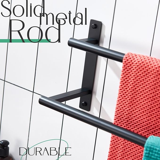 KOKOSIRI 32 Inch Double Towel Bar Bath Towel Racks Bathroom Towel Holder Towel Storage Towel Shelf Wall Mounted Stainless Steel Matte Black B5010BK-L32