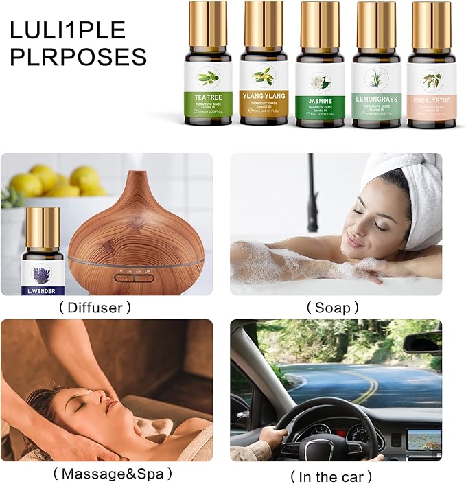 Essential Oils Set, 100% Organic Essential Oil, Lavender, Ylang Ylang, Tea Tree, Eucalyptus Scented Oil, Essential Oils for Diffusers for Home, Candle Making, Humidifiers (12)