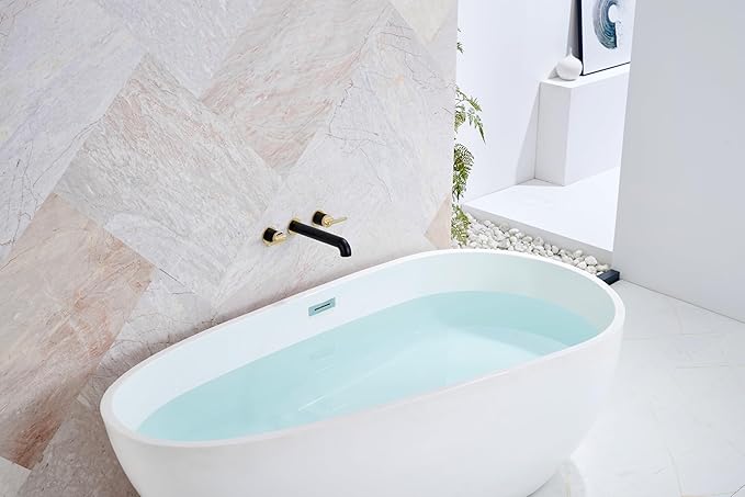 SITGES Polished Gold and Black Solid Brass Wall Mount Bathtub Faucet,10" High Flow Wall Mount Tub Filler with Two Lever Handles,High-End Design with Rough-in Valve Included