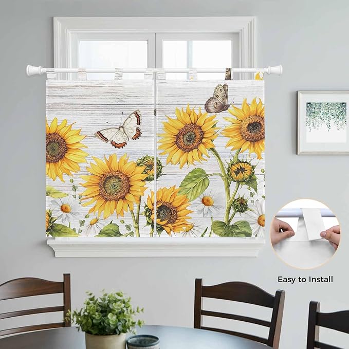 Yellow Sunflowers Bedroom Curtains 63 Inch Length, Window Curtains Tab Top - Image 4