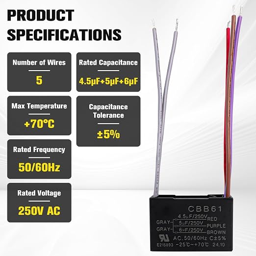 Podoy Ceiling Fan Capacitor 5 Wire - Image 2