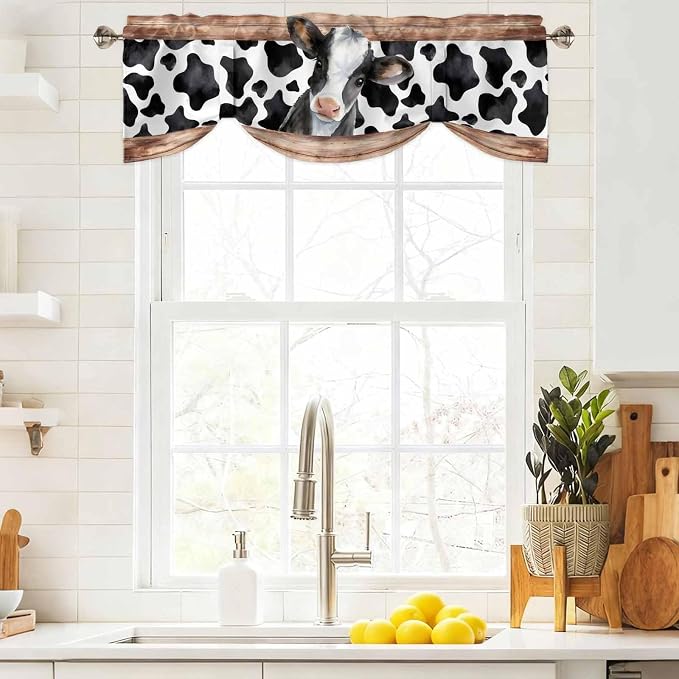 Cow Printed Tie Up Valance Curtains - Image 9