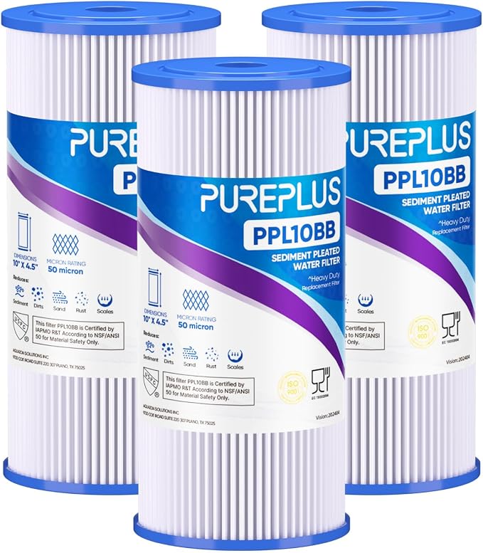 PUREPLUS 50 Micron 10" x 4.5" Whole House Pleated Sediment Filter by PUREPLUS