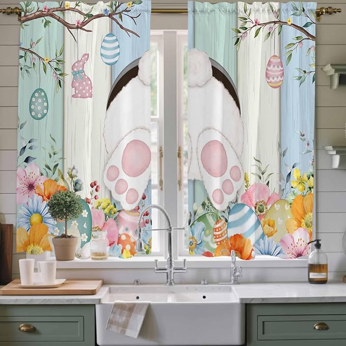 Easter Window Curtains 63 Inch Long 2 Panel Set, Rod Pocket Bedroom Curtains & by Unknown