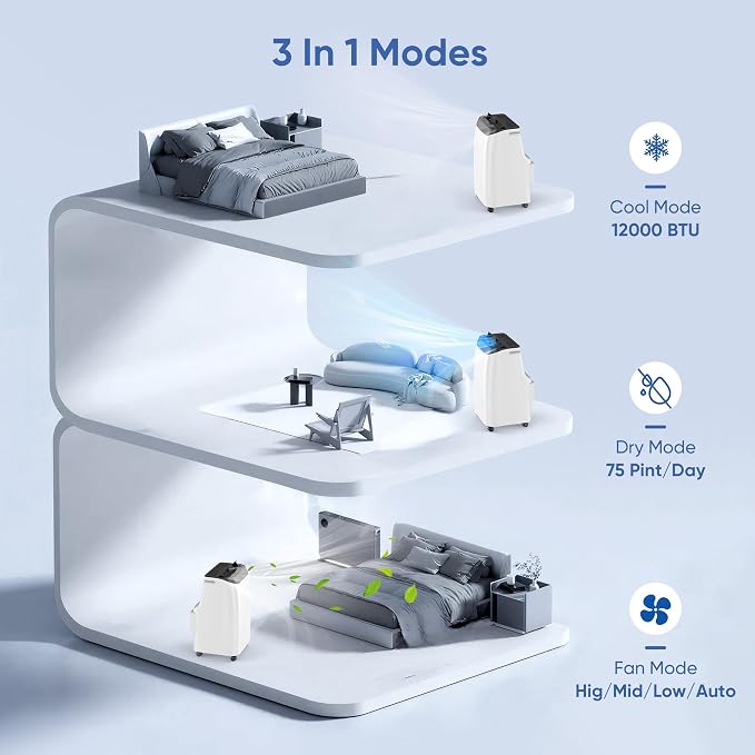 12000 BTU Portable Air Conditioners Cools Up to 500 Sq.Ft, Portable AC Unit - Image 3