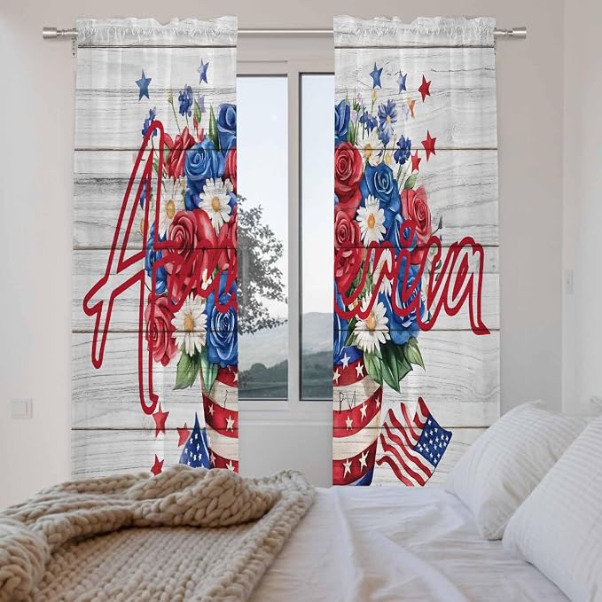 Independence Day Window Curtains 72 Inch Long 2 Panel Set, Rod Pocket Long - Image 4