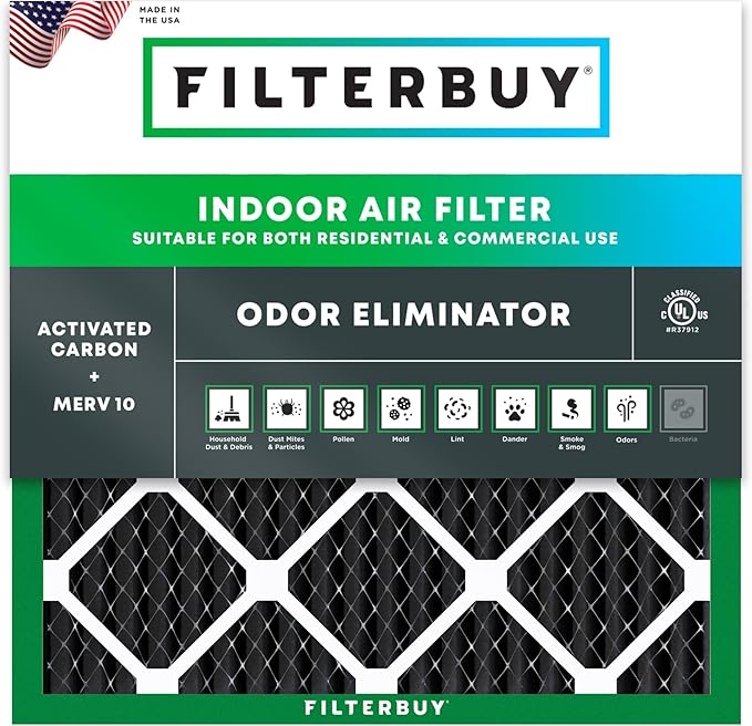 Filterbuy 14x14x1 Air Filter MERV 10 Odor & Allergy Defense by Filterbuy