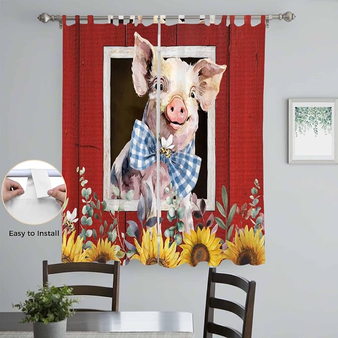 Pig Sunflowers Living Room Curtains 96 Inch Length, Window Curtains Tab Top - Image 4