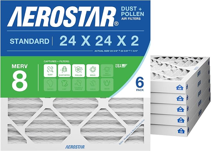 Aerostar 24x24x2 MERV 8 High Efficiency Pleated Air Filter, Electrostatic AC by AirFiltersDelivered